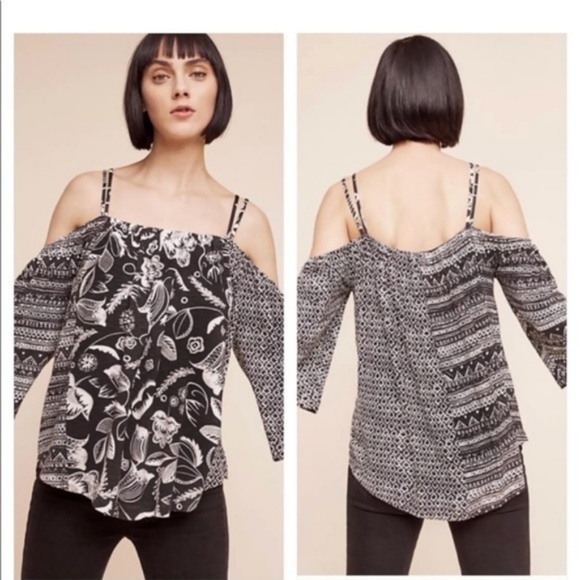Anthro deletta reeve black white cold shoulder top - Picture 2 of 6